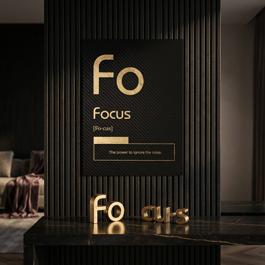 DOTCOMCANVAS® Focus (Fo) Poster Version Schwarz – Raum-Mockup