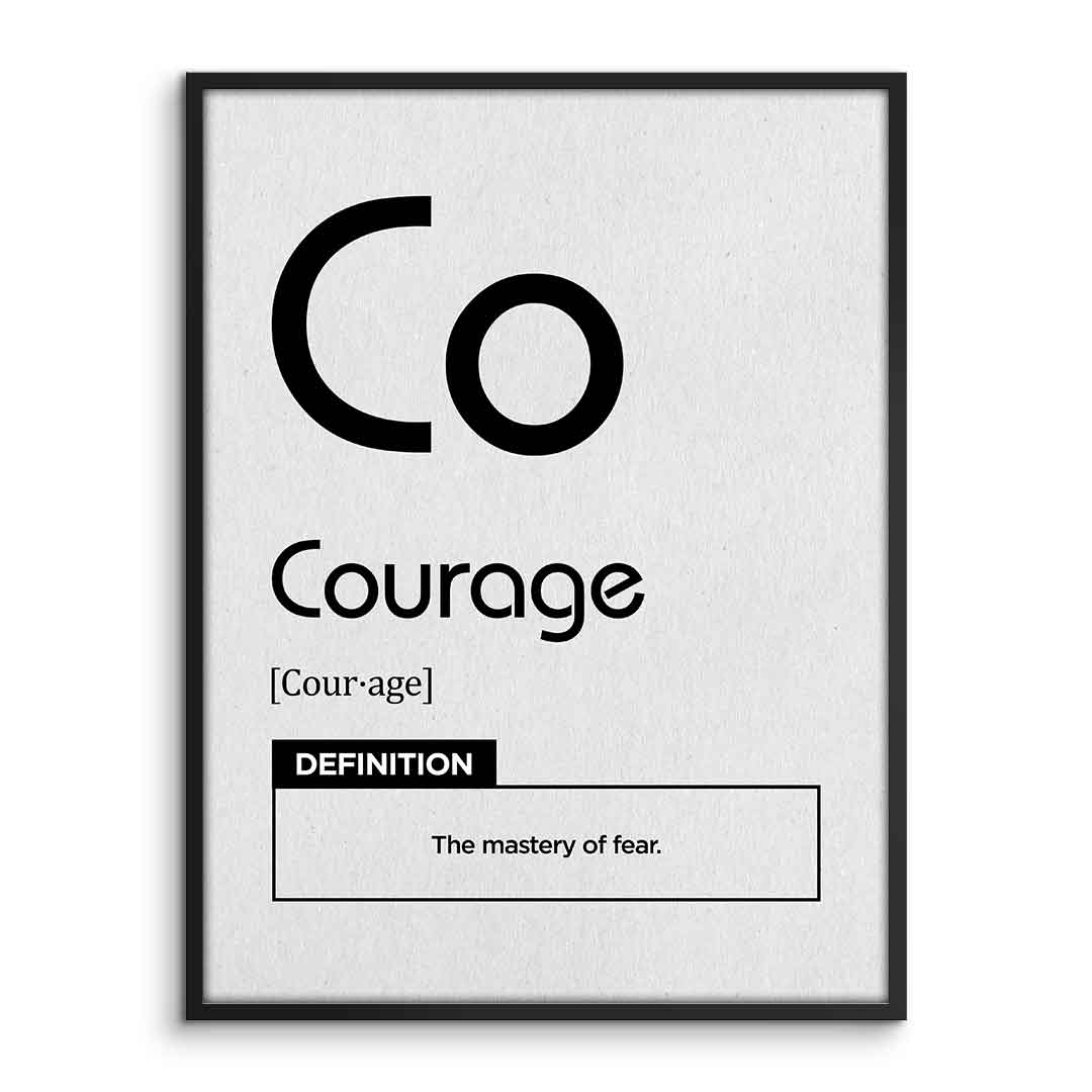DOTCOMCANVAS® Courage (Co) Poster Version Weiß – Vorderansicht im Rahmen