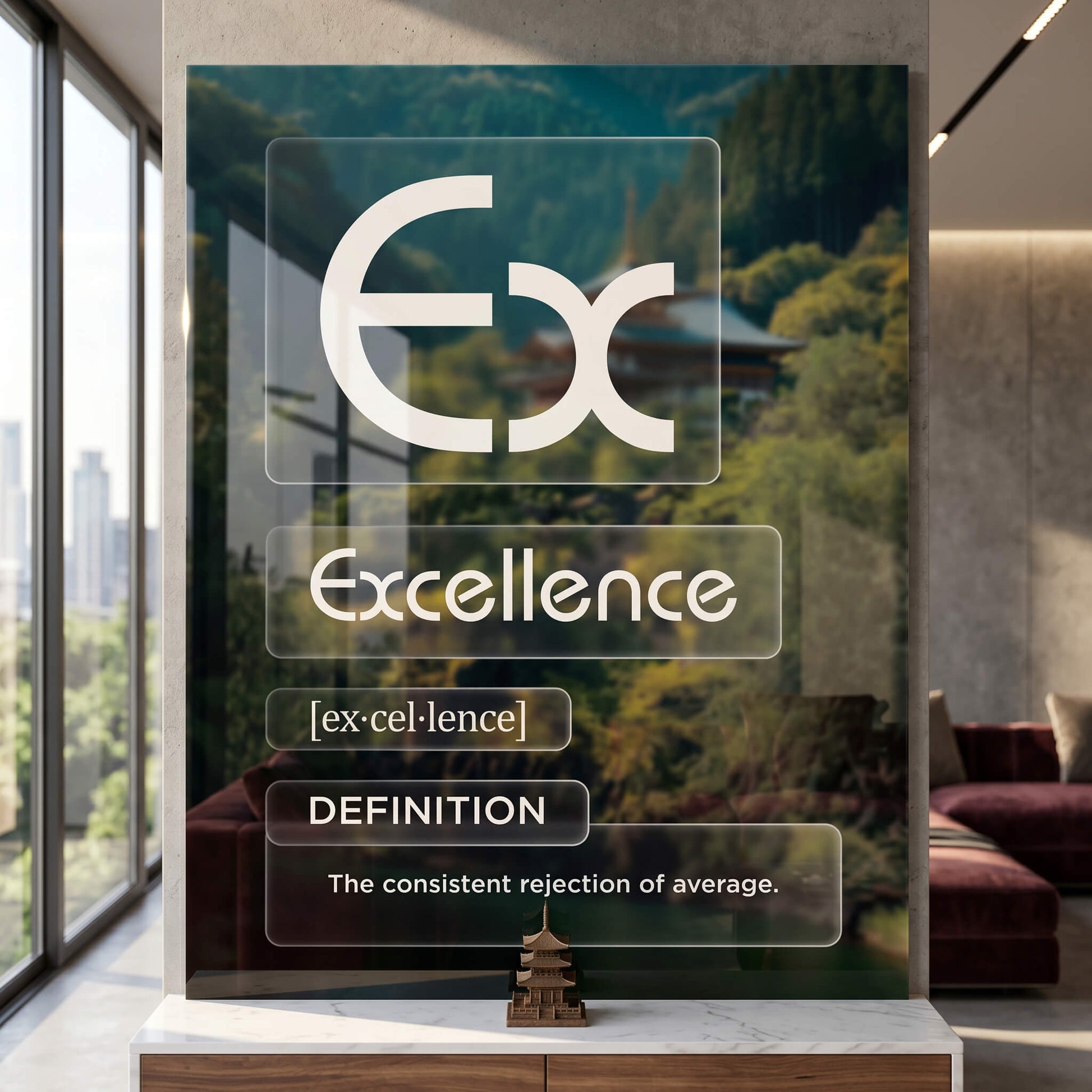 DOTCOMCANVAS® Excellence (Ex) Acrylglasbild Version Farbig – Raum-Mockup