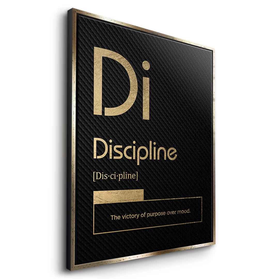 DOTCOMCANVAS® Discipline (Di) Leinwandbild Version Schwarz – Seitenansicht Gold