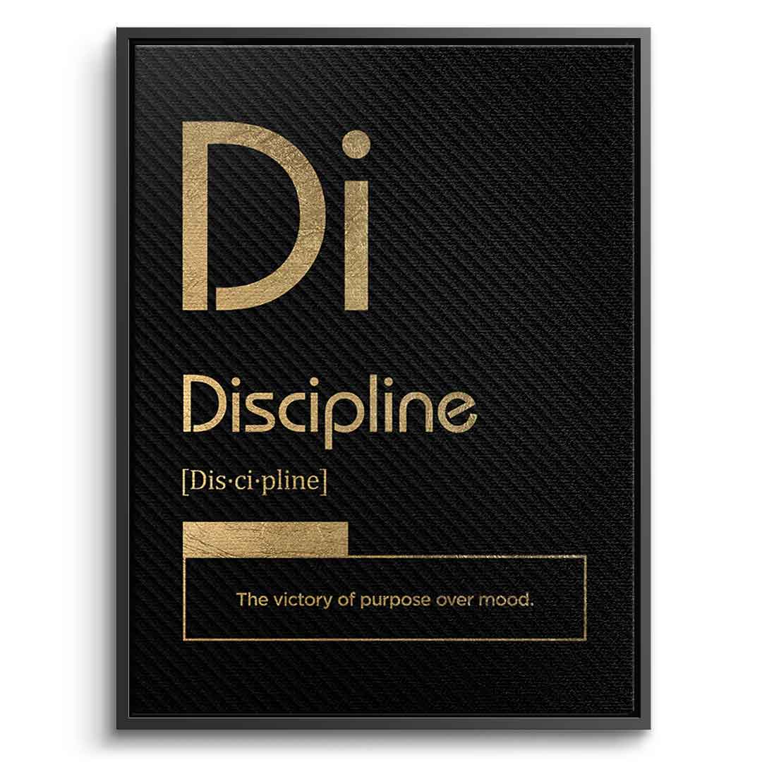DOTCOMCANVAS® Discipline (Di) Leinwandbild Version Schwarz – Vorderansicht Silberner Rahmen