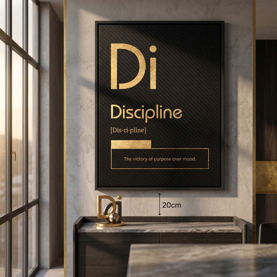 DOTCOMCANVAS® Discipline (Di) Leinwandbild Version Schwarz – Raum-Mockup