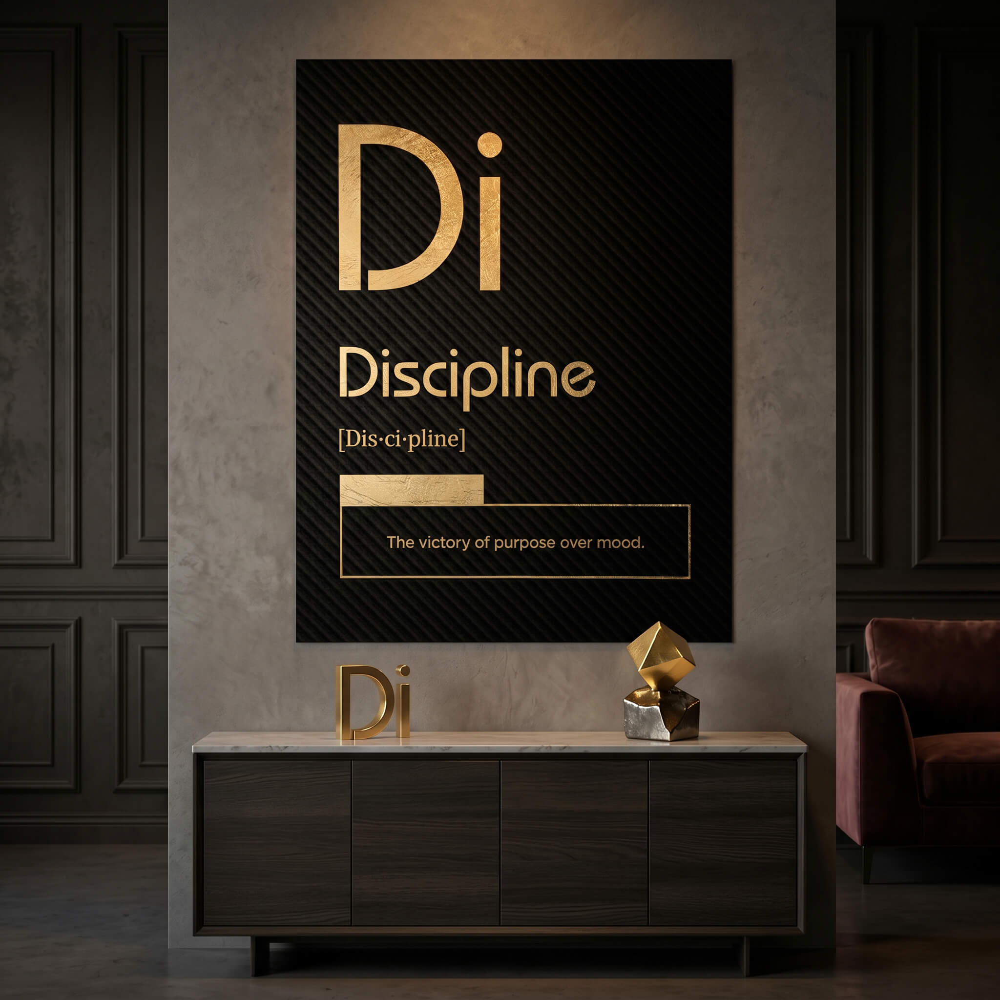 DOTCOMCANVAS® Discipline (Di) Poster Version Schwarz – Raum-Mockup