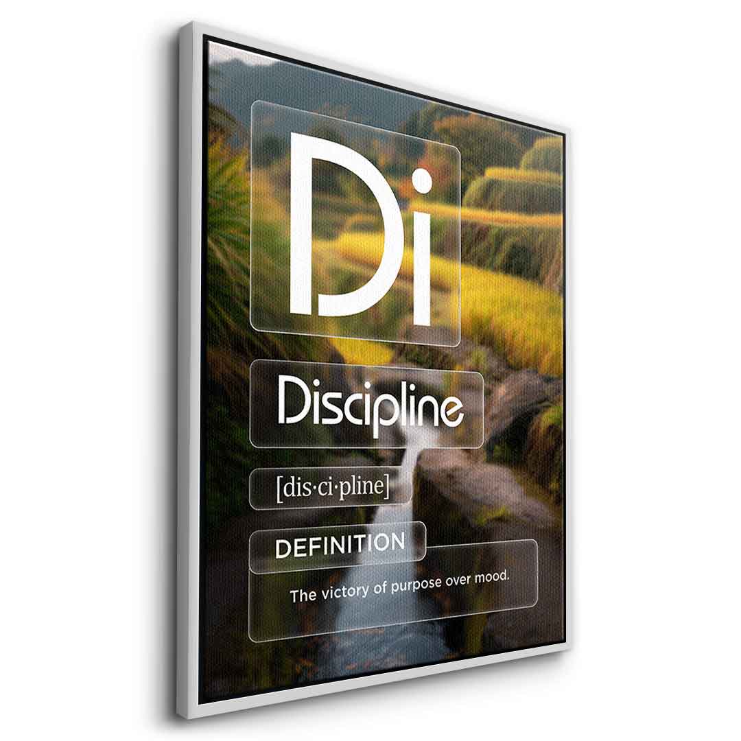 DOTCOMCANVAS® Discipline (Di) Leinwandbild Version Farbig – Seitenansicht Silber