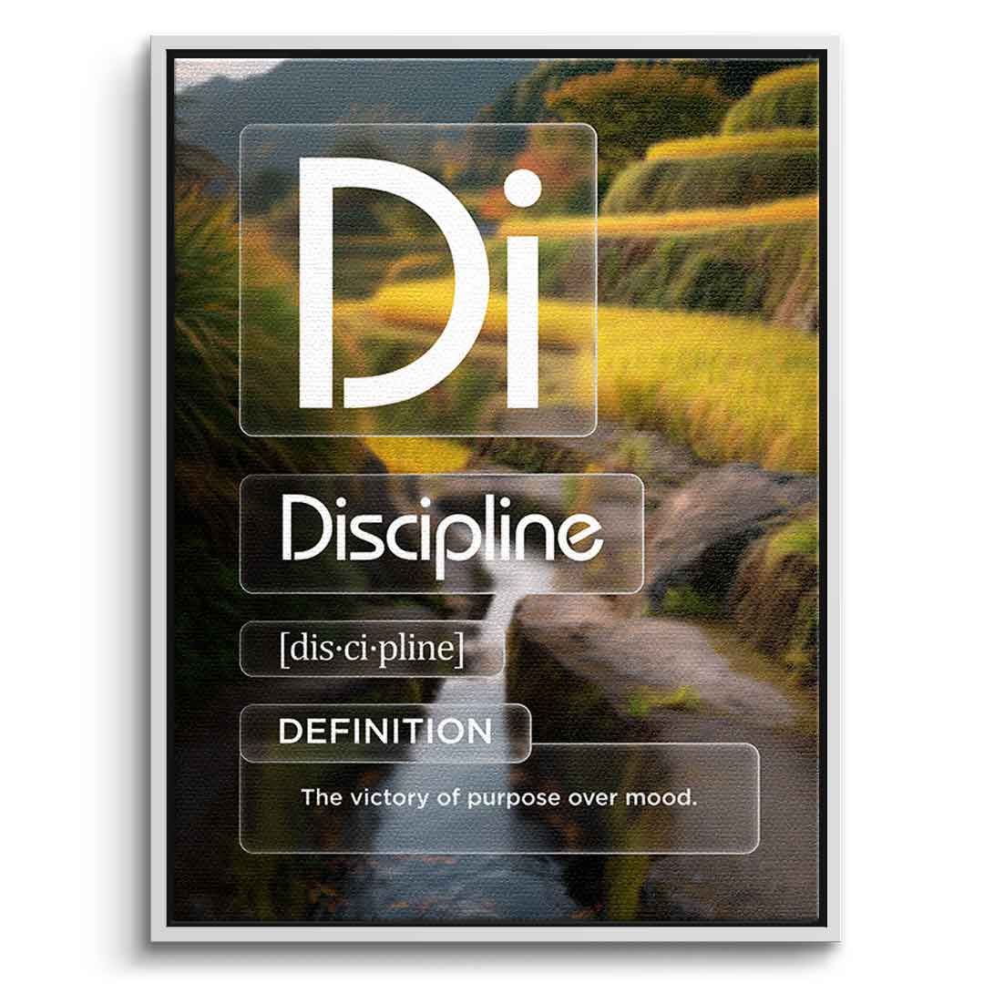 DOTCOMCANVAS® Discipline (Di) Leinwandbild Version Farbig – Vorderansicht Weißer Rahmen