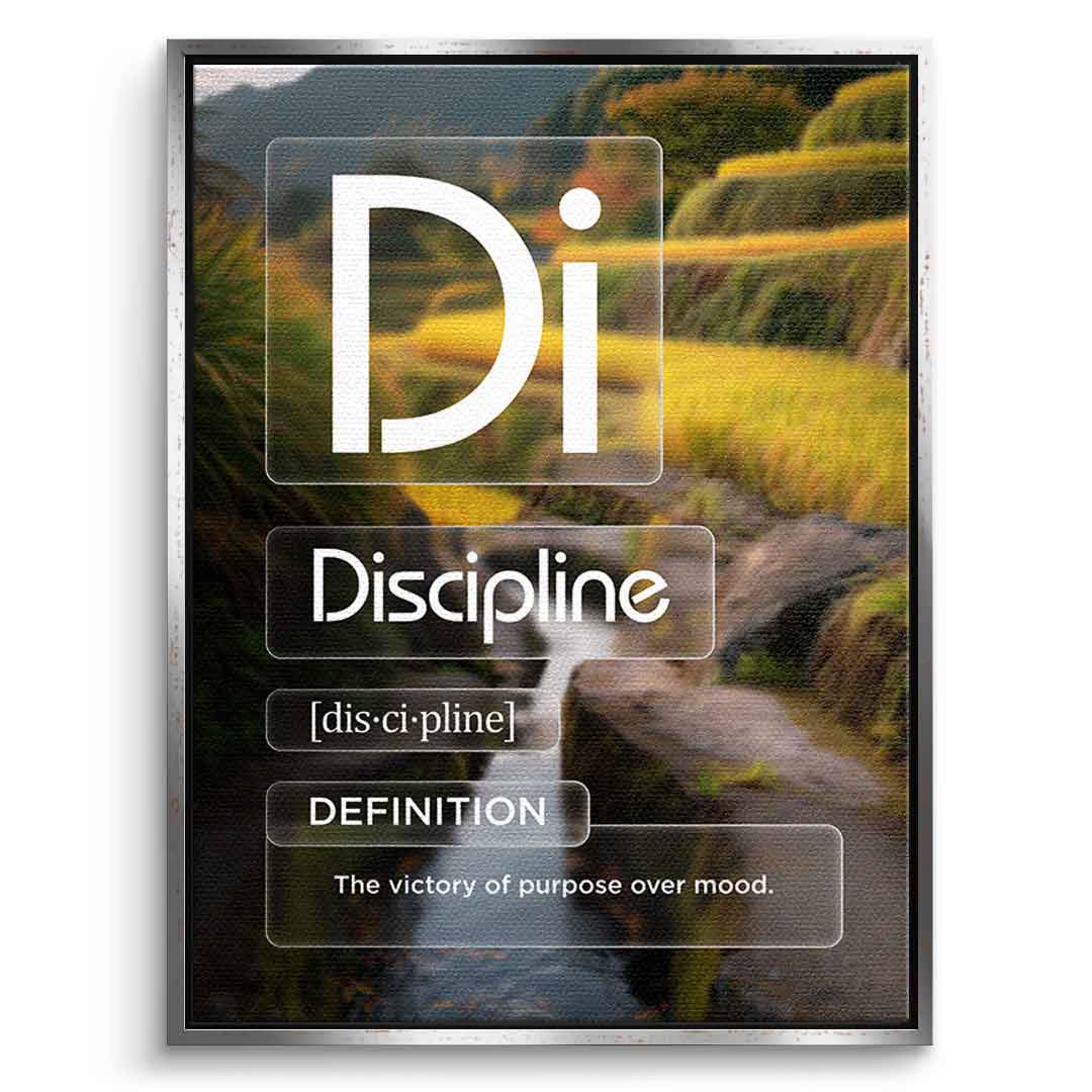 DOTCOMCANVAS® Discipline (Di) Leinwandbild Version Farbig – Vorderansicht Schwarzer Rahmen