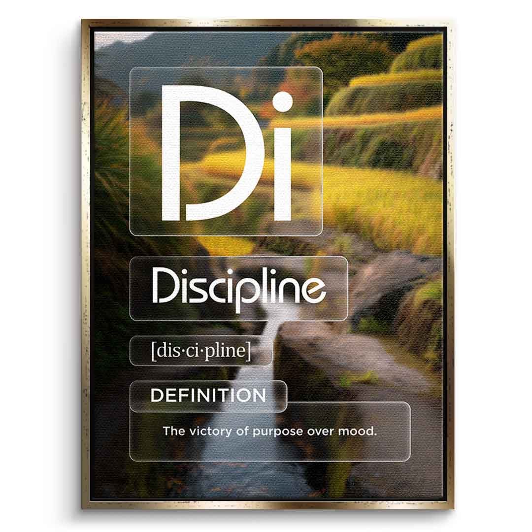 DOTCOMCANVAS® Discipline (Di) Leinwandbild Version Farbig – Vorderansicht Goldener Rahmen