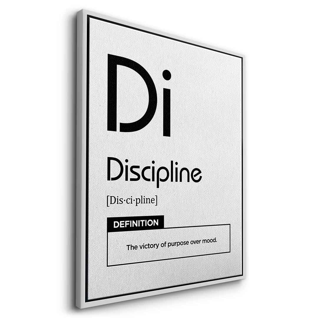 DOTCOMCANVAS® Discipline (Di) Leinwandbild Version Weiß – Seitenansicht Silber
