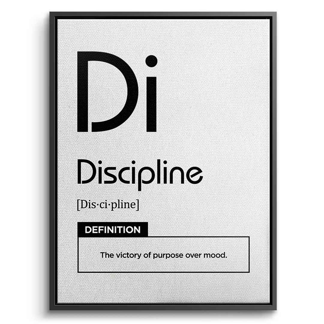 DOTCOMCANVAS® Discipline (Di) Leinwandbild Version Weiß – Vorderansicht Silberner Rahmen