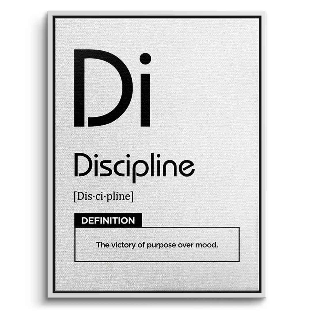 DOTCOMCANVAS® Discipline (Di) Leinwandbild Version Weiß – Vorderansicht Weißer Rahmen