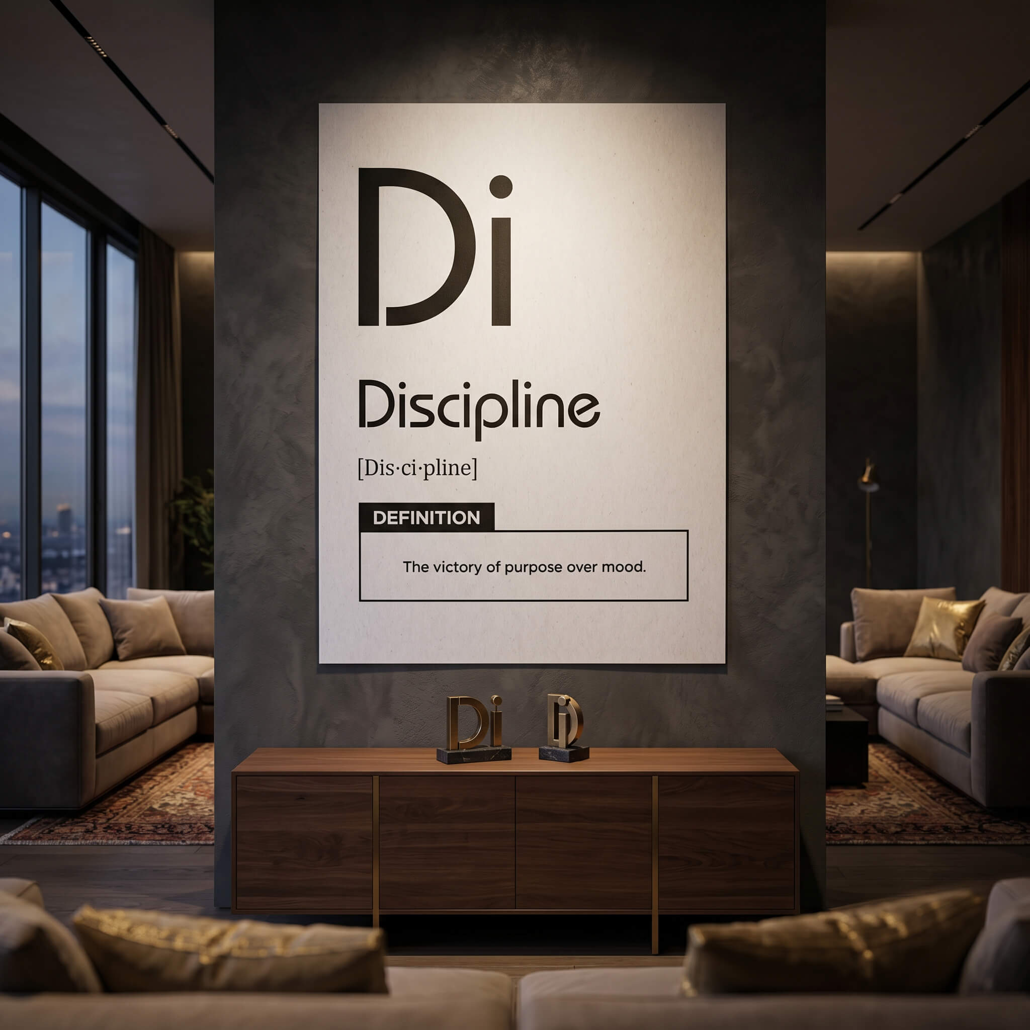 DOTCOMCANVAS® Discipline (Di) Poster Version Weiß – Raum-Mockup