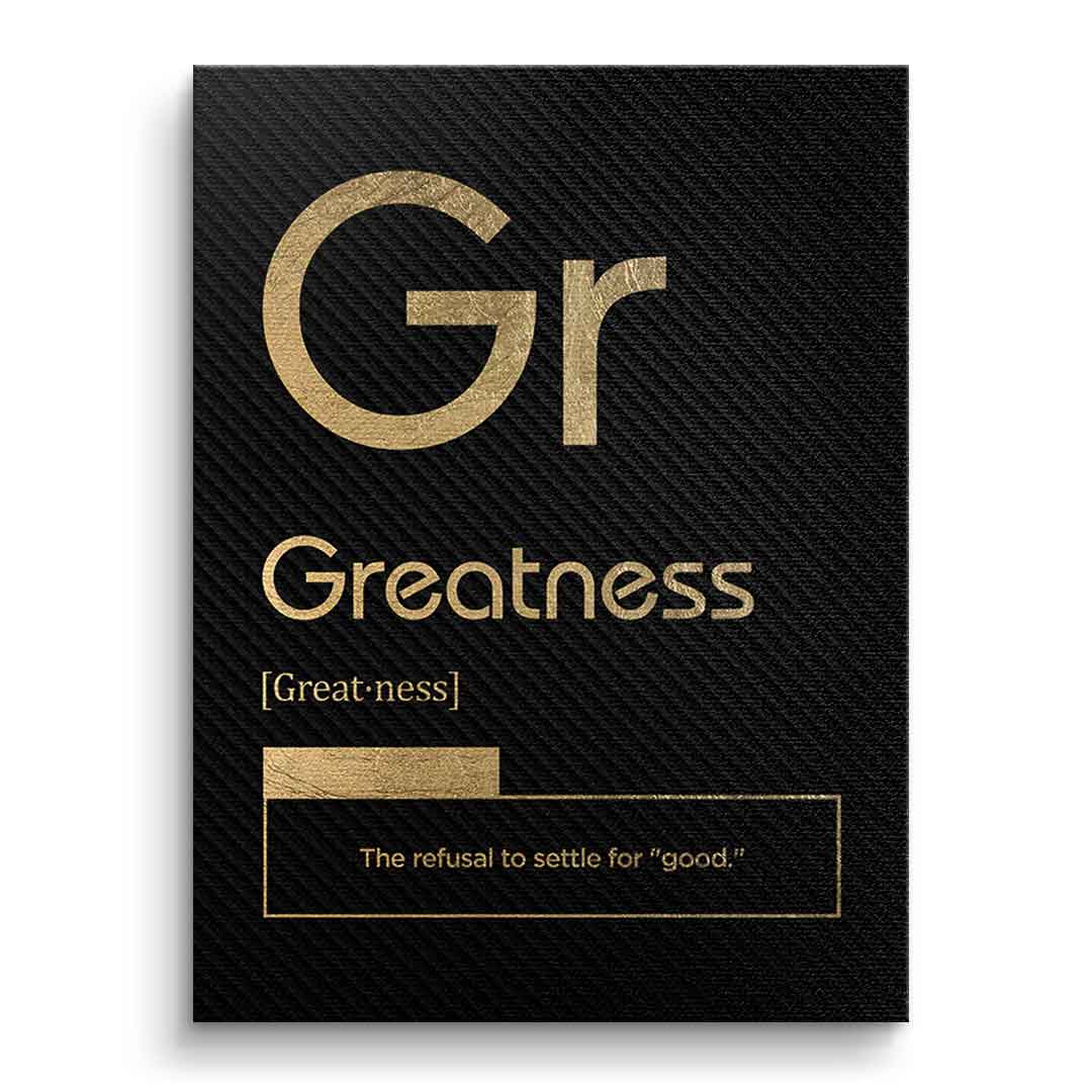 DOTCOMCANVAS® Greatness (Gr) Leinwandbild Version Schwarz – Vorderansicht Ohne Rahmen