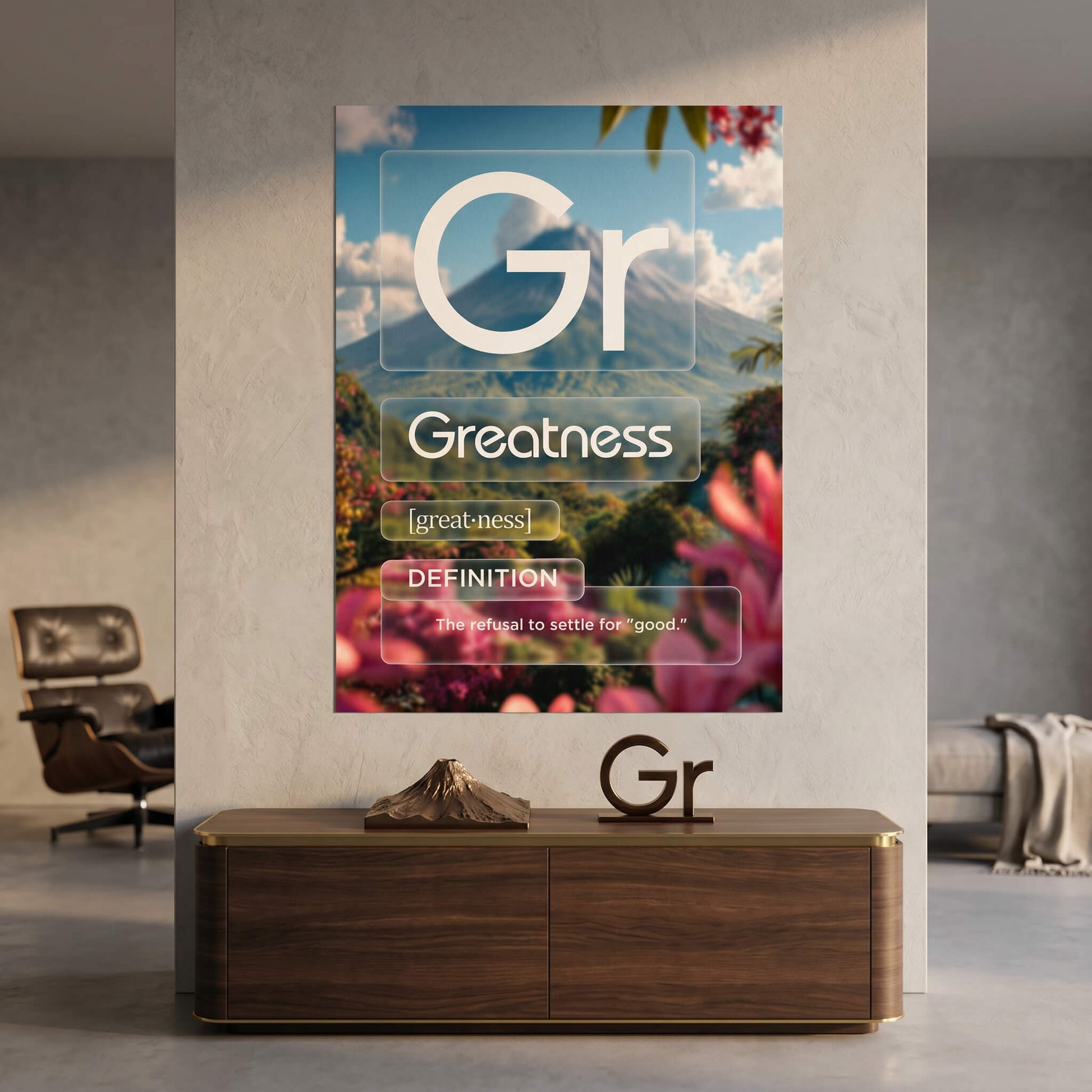 DOTCOMCANVAS® Greatness (Gr) Poster Version Farbig – Raum-Mockup