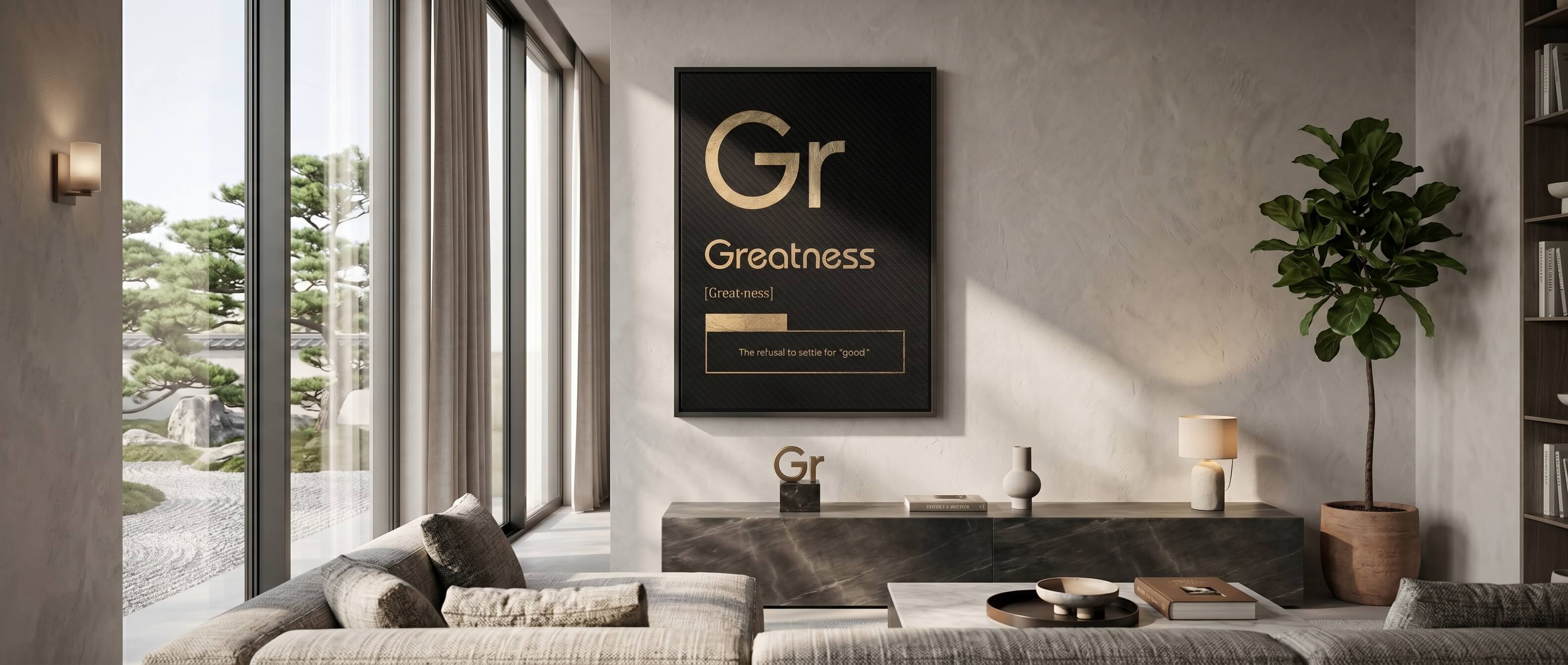 DOTCOMCANVAS® Greatness (Gr) Leinwandbild Schwarz – Banner