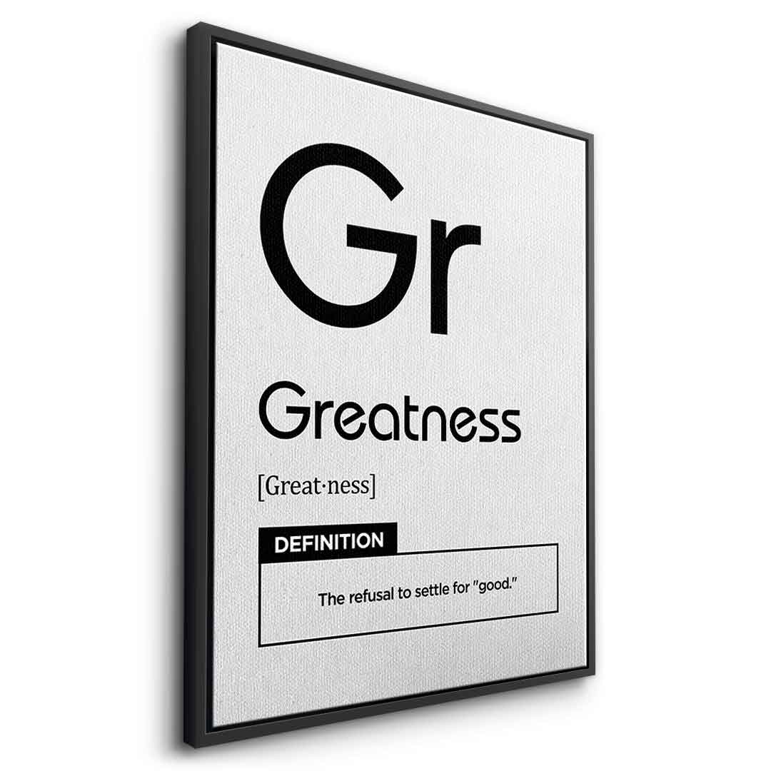 DOTCOMCANVAS® Greatness (Gr) Leinwandbild Version Weiß – Seitenansicht Schwarz