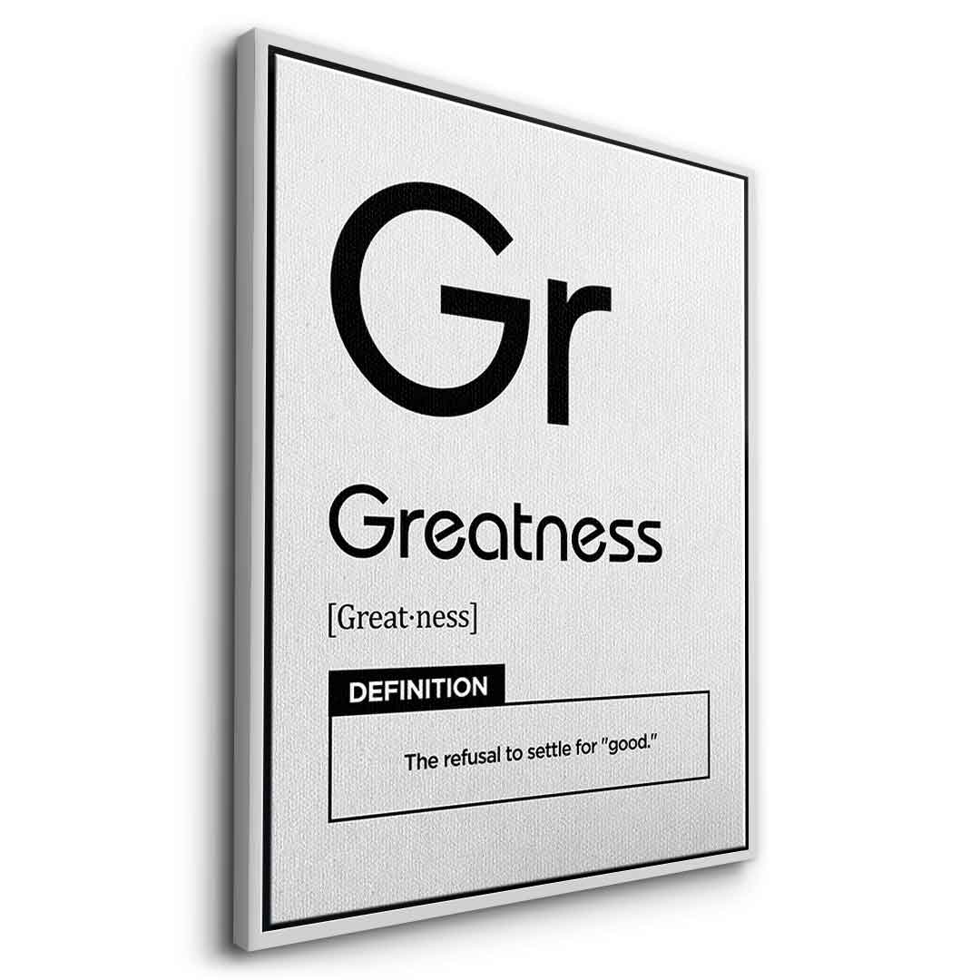 DOTCOMCANVAS® Greatness (Gr) Leinwandbild Version Weiß – Seitenansicht Silber