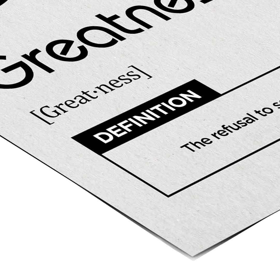 DOTCOMCANVAS® Greatness (Gr) Poster Version Weiß – Eck-Detail