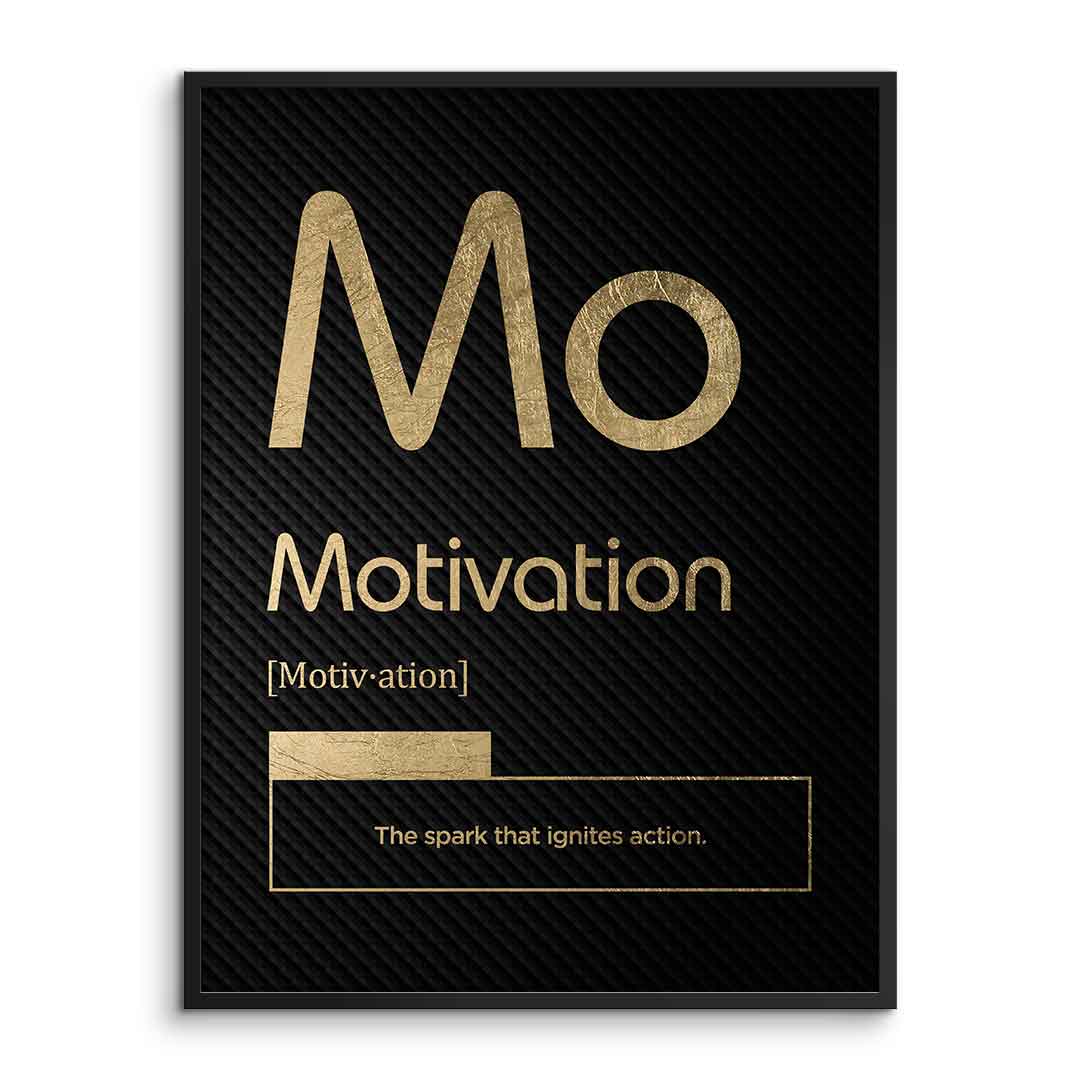 DOTCOMCANVAS® Motivation (Mo) Poster Version Schwarz – Vorderansicht im Rahmen