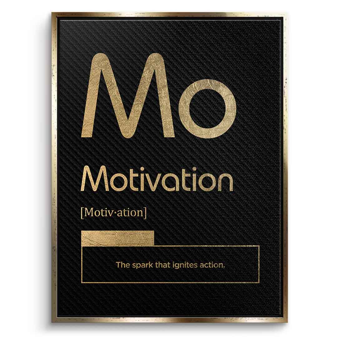 DOTCOMCANVAS® Motivation (Mo) Leinwandbild Version Schwarz – Vorderansicht Goldener Rahmen