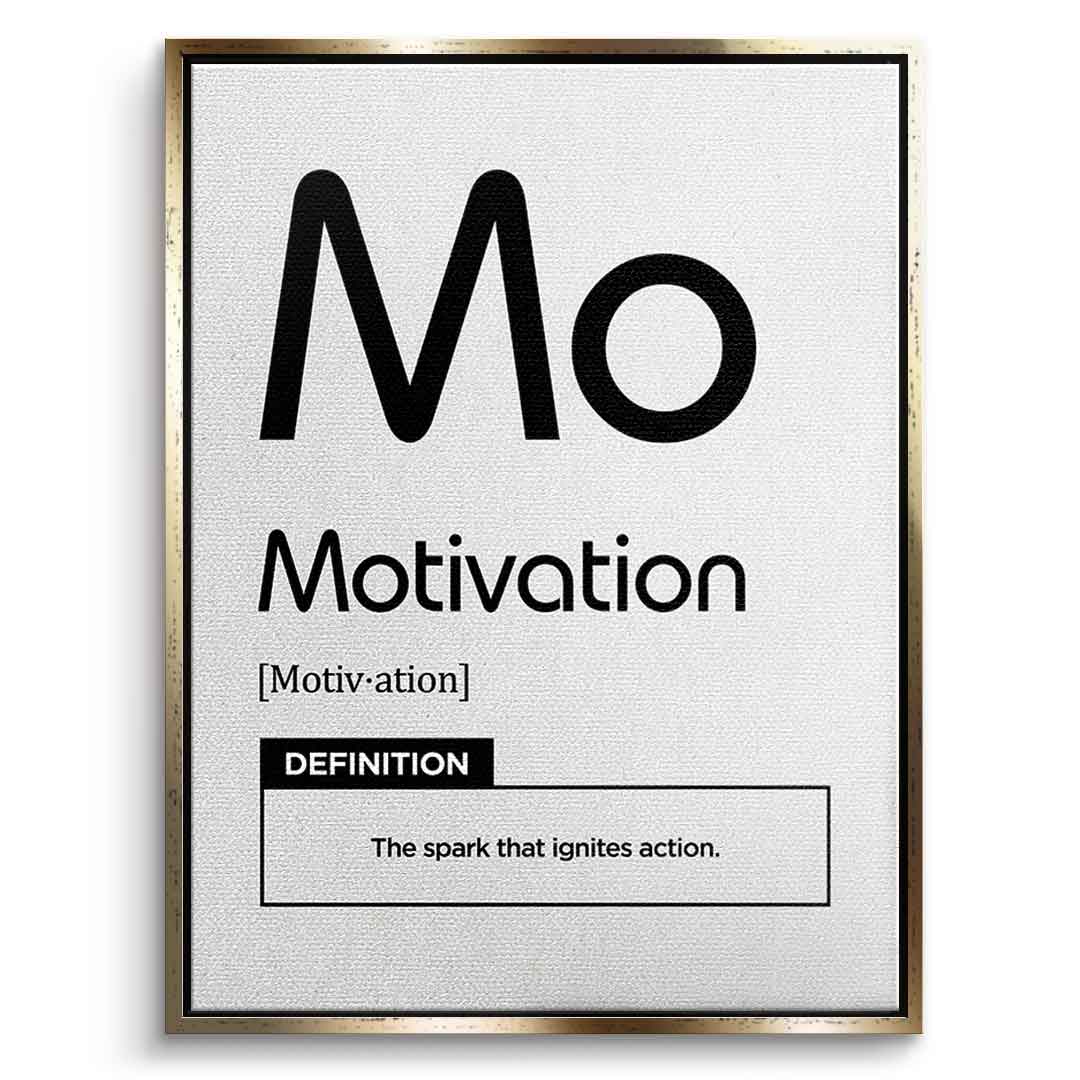 DOTCOMCANVAS® Motivation (Mo) Leinwandbild Version Weiß – Vorderansicht Goldener Rahmen