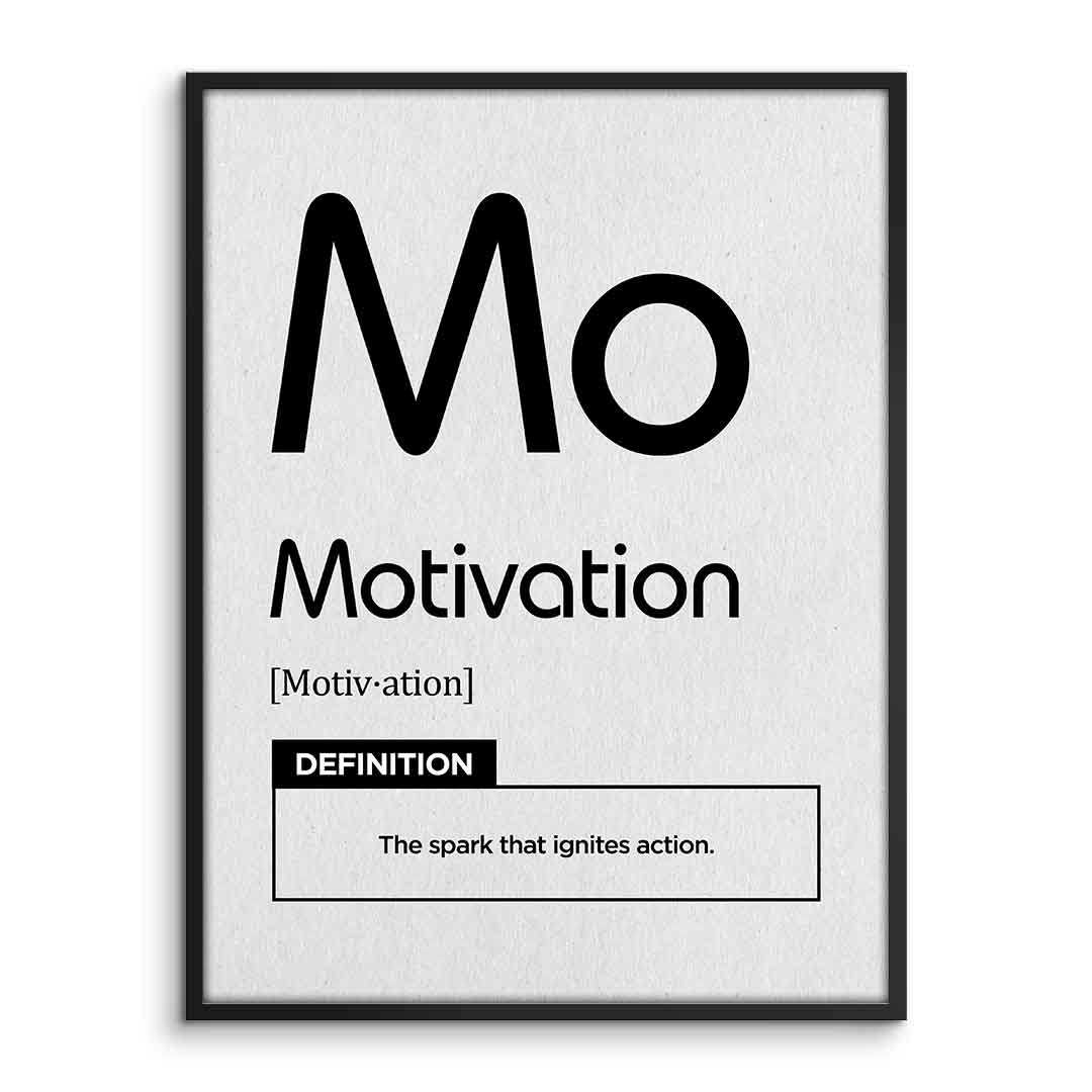 DOTCOMCANVAS® Motivation (Mo) Poster Version Weiß – Vorderansicht im Rahmen