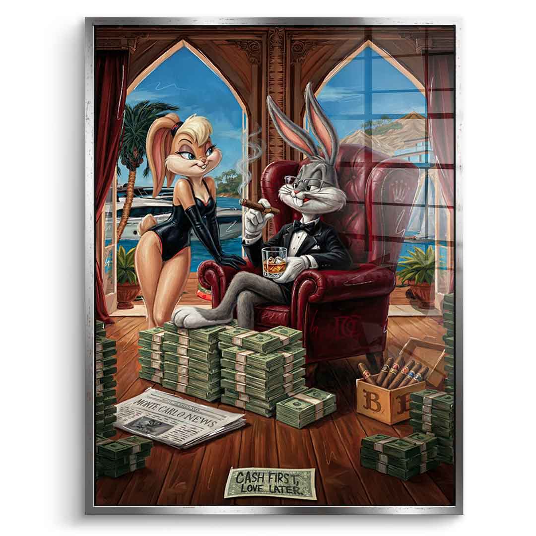 DOTCOMCANVAS® Bunny in Monaco Acrylglasbild – Vorderansicht schwarzer Rahmen