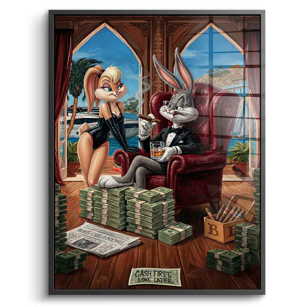 DOTCOMCANVAS® Bunny in Monaco Acrylglasbild – Vorderansicht silberner Rahmen