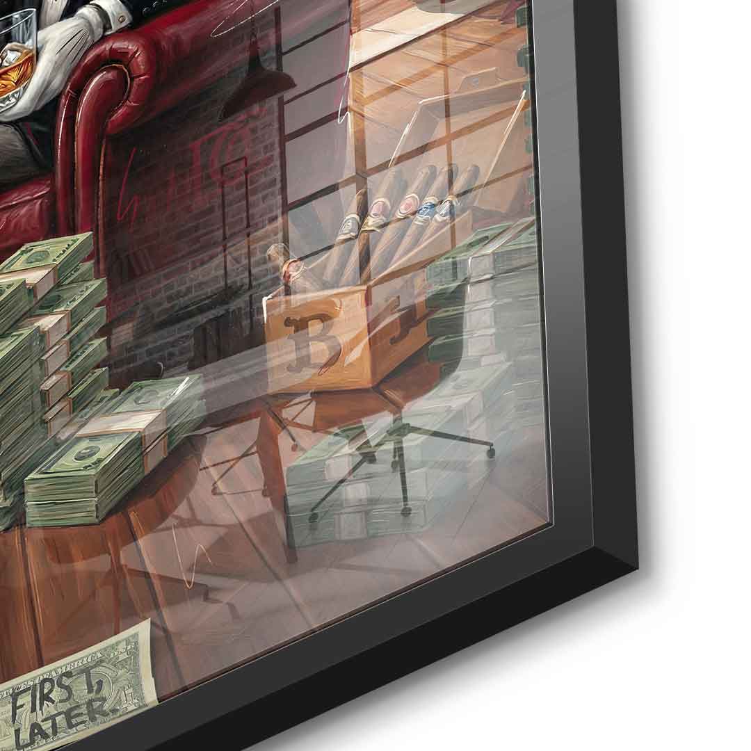 DOTCOMCANVAS® Bunny in Monaco Acrylglasbild – Detailansicht schwarzer Rahmen