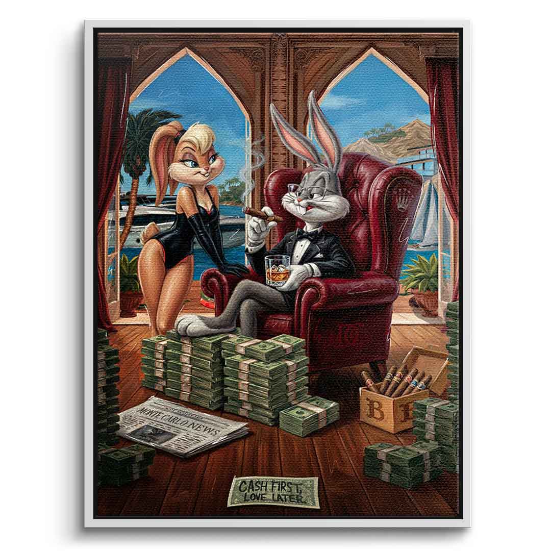 DOTCOMCANVAS® Bunny in Monaco Leinwandbild – Vorderansicht weißer Rahmen