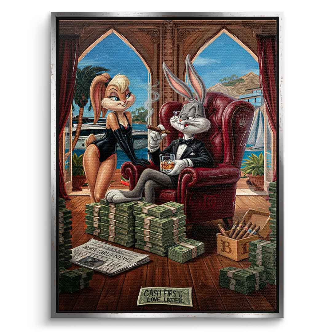 DOTCOMCANVAS® Bunny in Monaco Leinwandbild – Vorderansicht schwarzer Rahmen