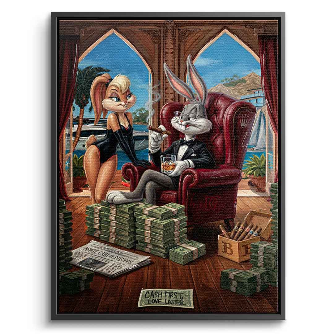 DOTCOMCANVAS® Bunny in Monaco Leinwandbild – Vorderansicht silberner Rahmen