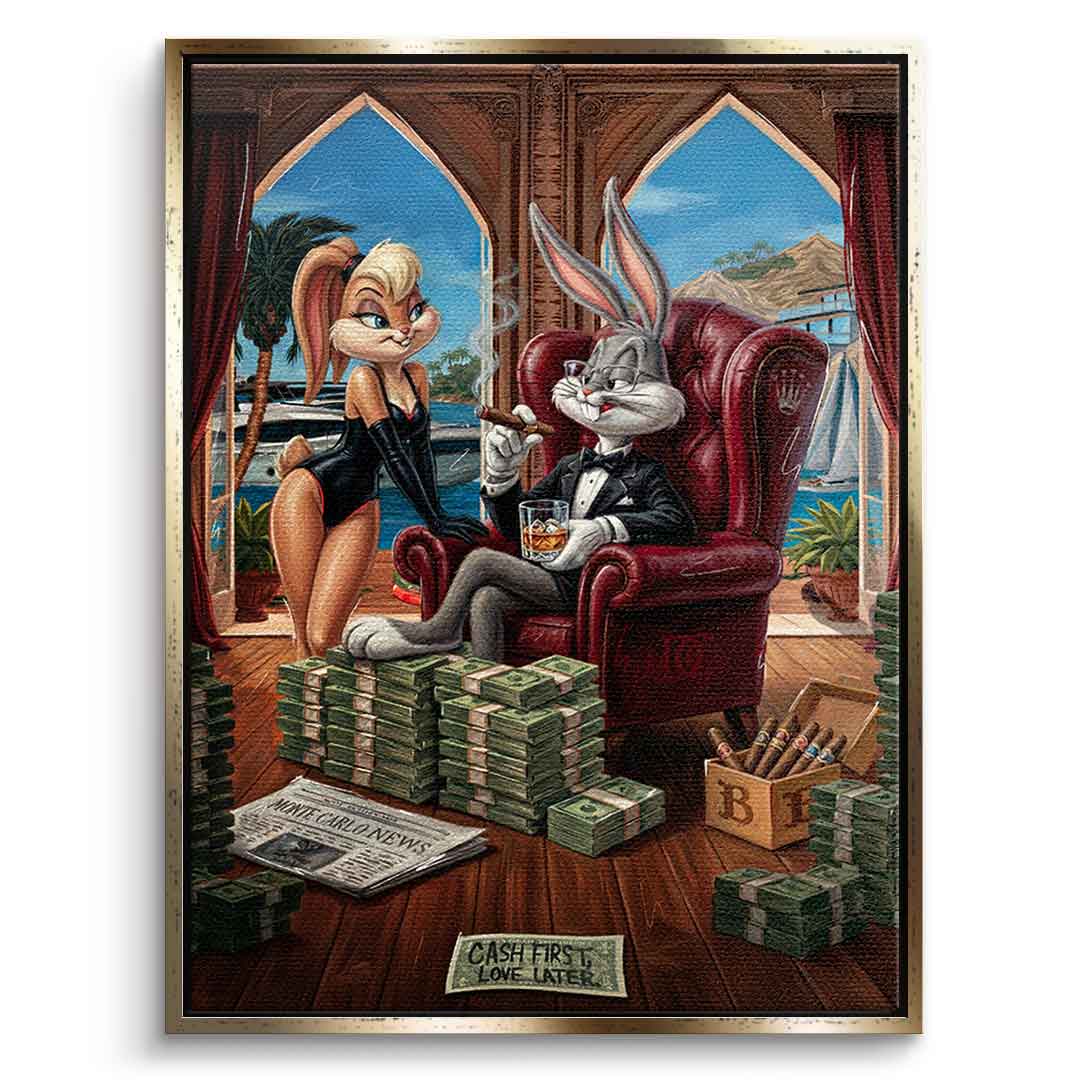 DOTCOMCANVAS® Bunny in Monaco Leinwandbild – Vorderansicht goldener Rahmen