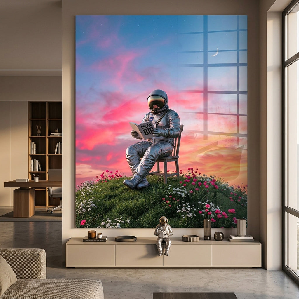DOTCOMCANVAS® Astronaut's Big Dreams Acrylglasbild – Raum-Mockup