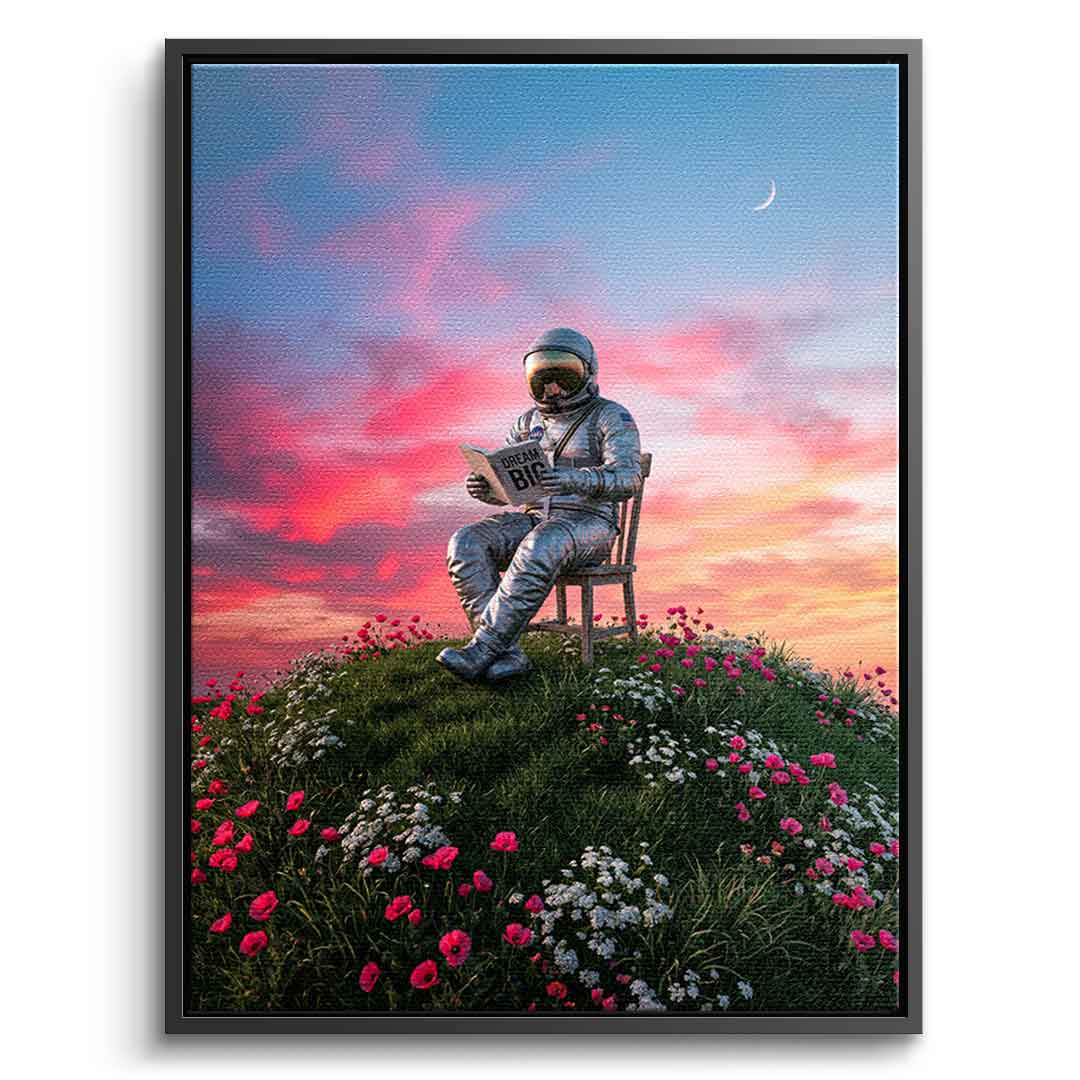 DOTCOMCANVAS® Astronaut's Big Dreams Leinwandbild – Vorderansicht schwarzer Rahmen