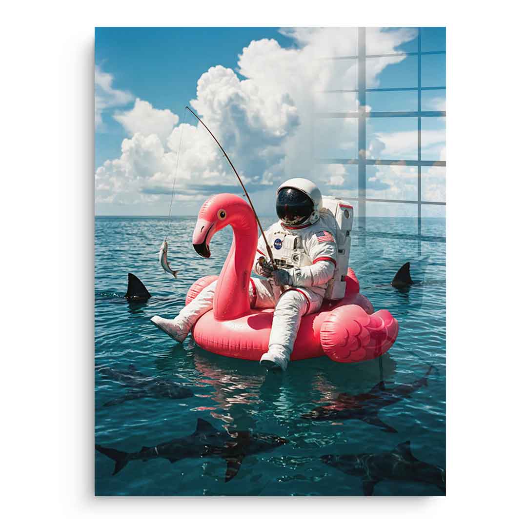 Acrylglas Front Ohne Rahmen — Fearless Astronaut on a Flamingo