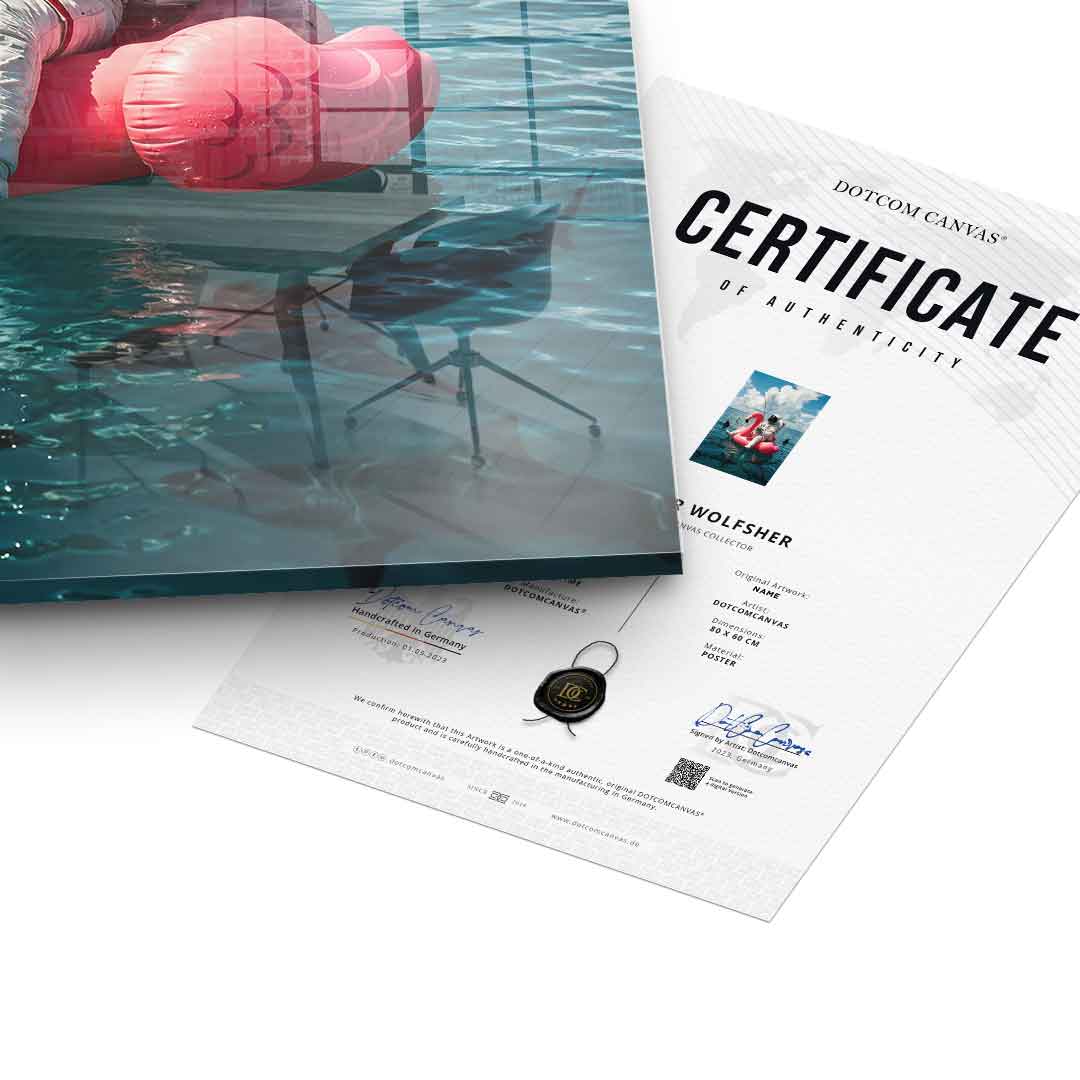 Acrylglas Echtheitszertifikat — Fearless Astronaut on a Flamingo