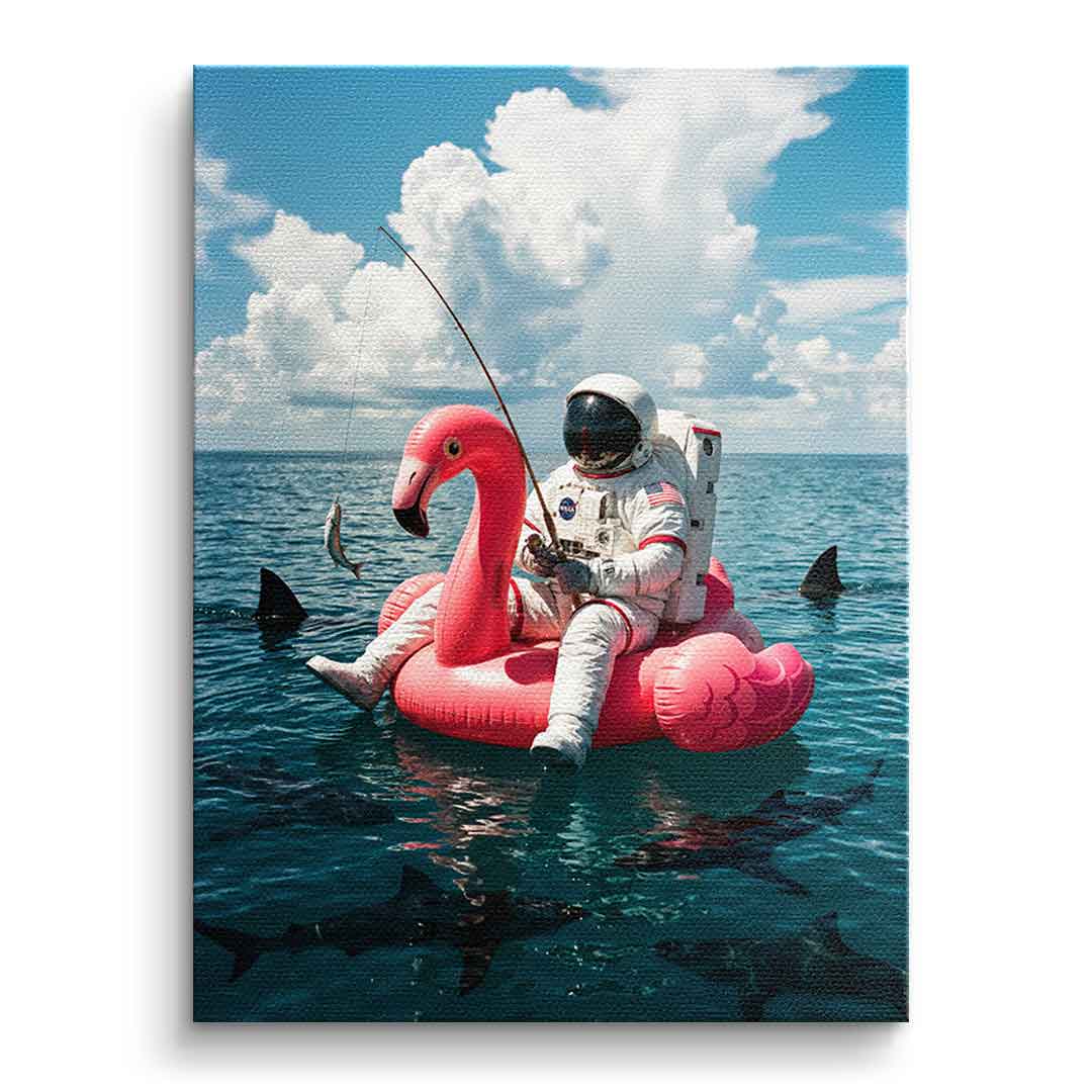Canvas Front Ohne Rahmen — Fearless Astronaut on a Flamingo