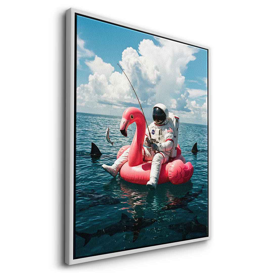 Canvas Seitenansicht Silber-Rahmen — Fearless Astronaut on a Flamingo