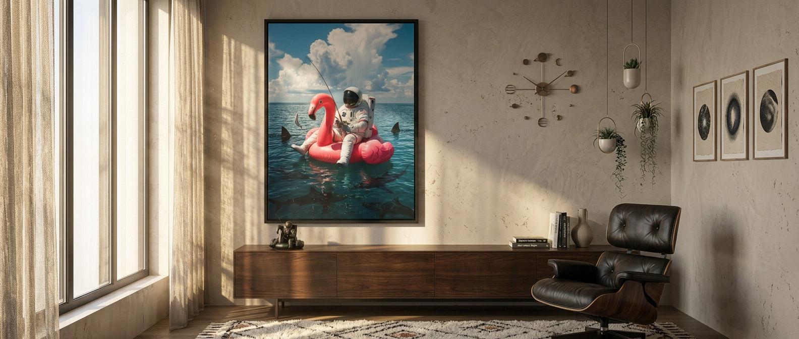 Canvas Banner — Fearless Astronaut on a Flamingo