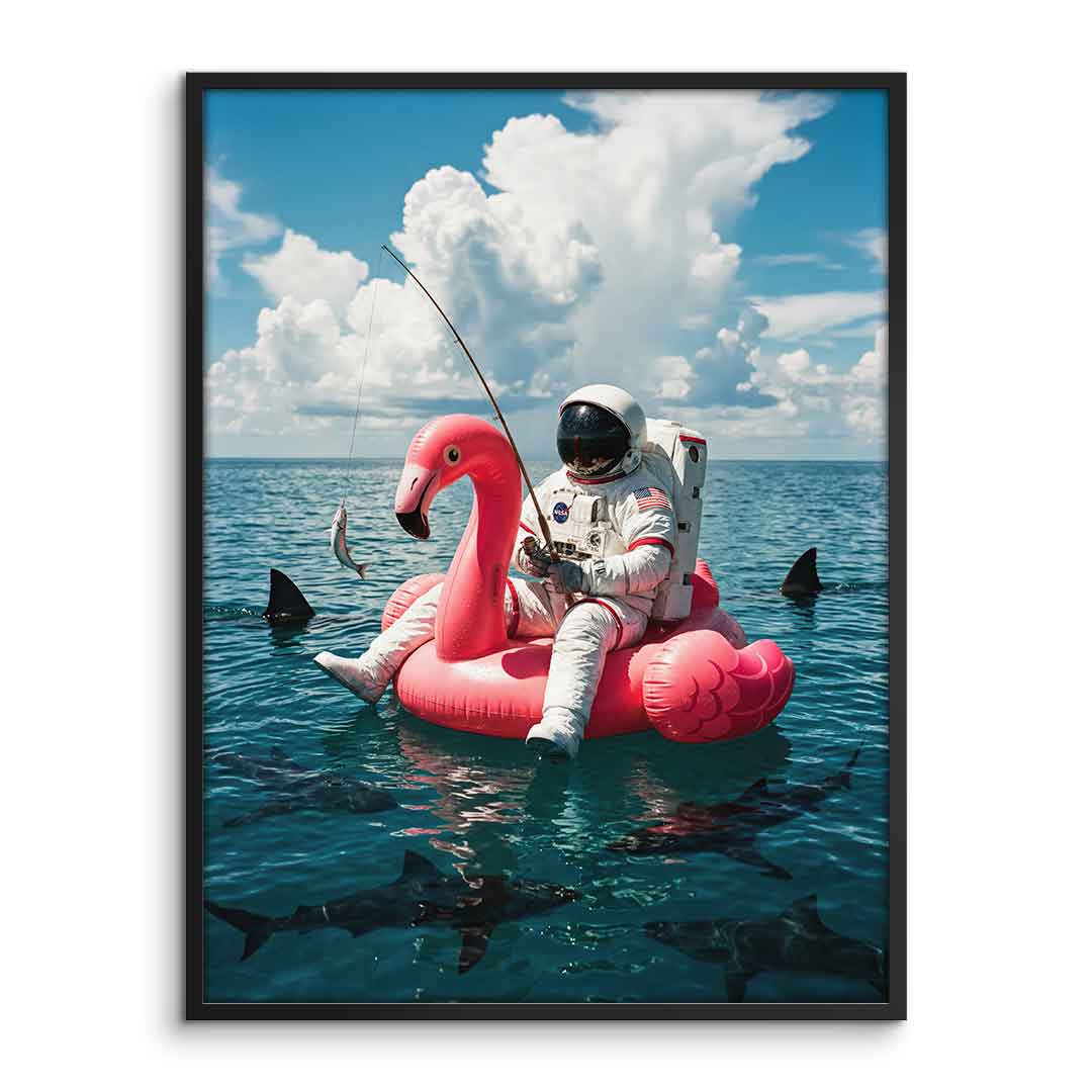 Poster Front gerahmt — Fearless Astronaut on a Flamingo