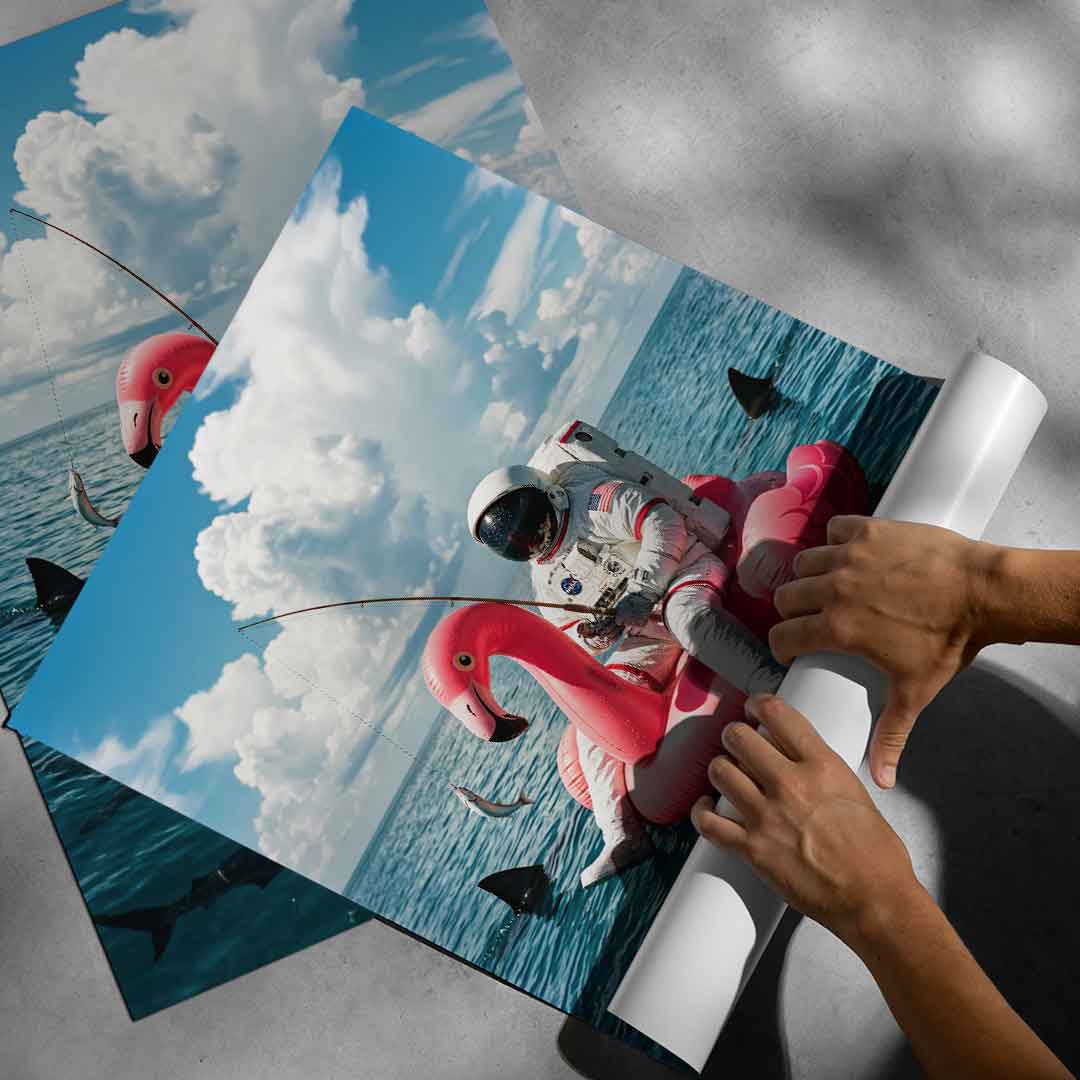 Poster aufgerollt — Fearless Astronaut on a Flamingo