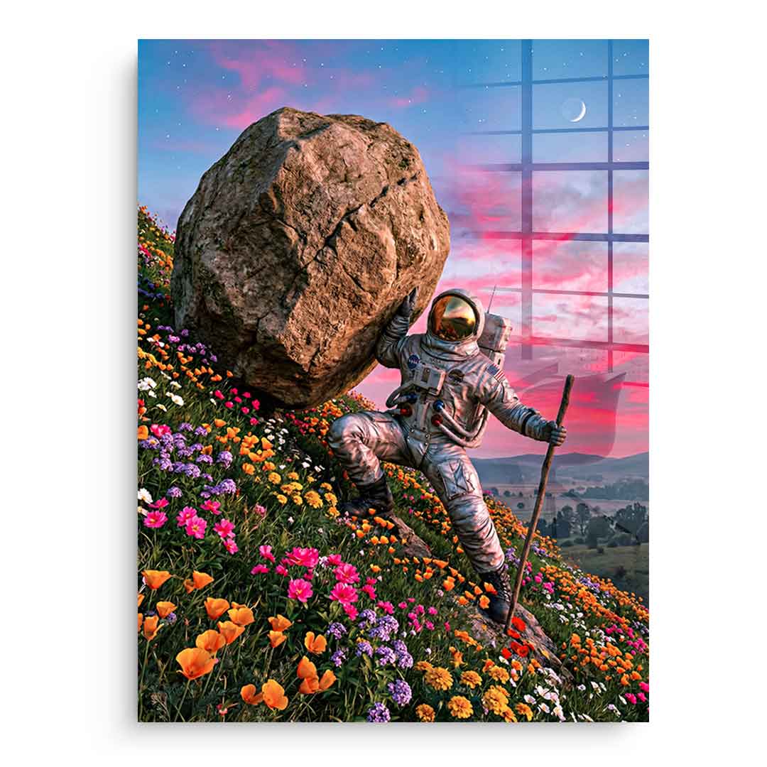 DOTCOMCANVAS® Astronaut's Heavy Burden Acrylglasbild – Vorderansicht ohne Rahmen