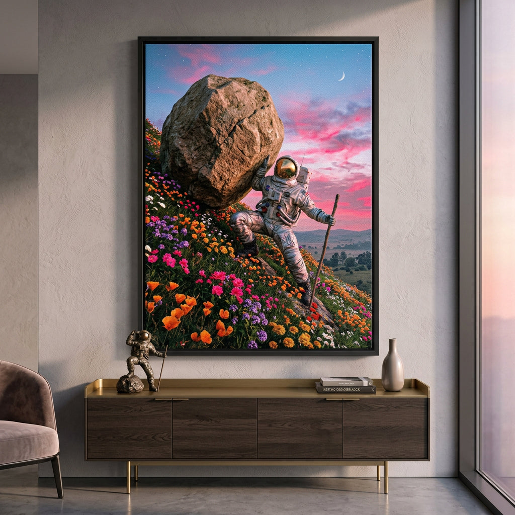 DOTCOMCANVAS® Astronaut's Heavy Burden Leinwandbild – Raum-Mockup