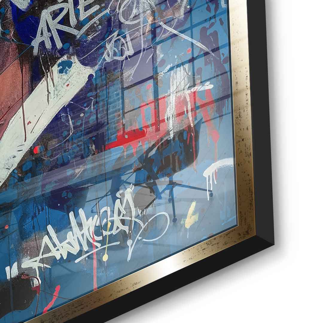 DOTCOMCANVAS Merlin Graffiti Acrylglasbild Detail Gold Rahmen