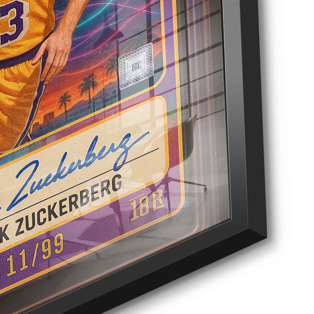 DOTCOMCANVAS Mark Zuckerberg Basketball Card Acrylglasbild Detail Schwarz Rahmen
