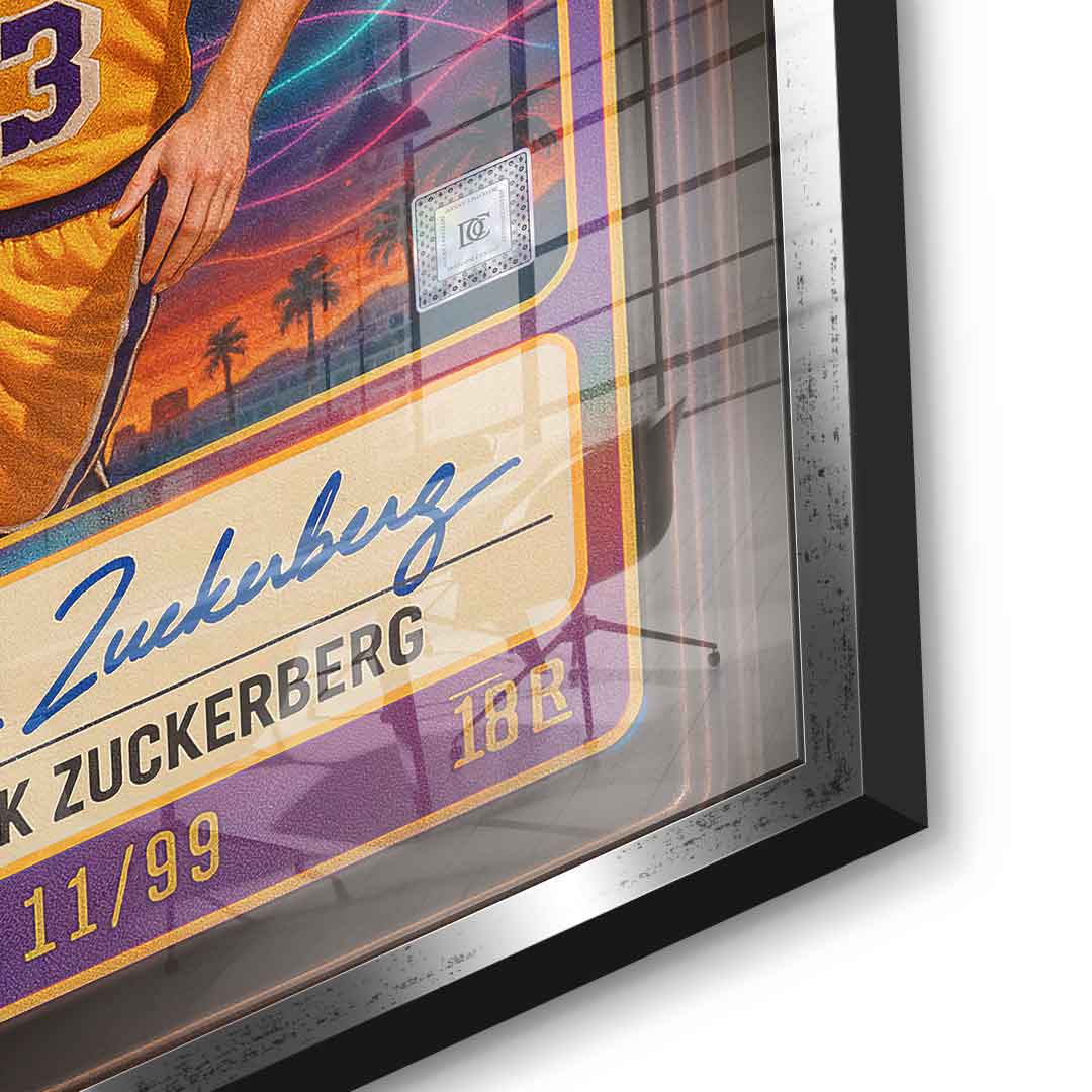 DOTCOMCANVAS Mark Zuckerberg Basketball Card Acrylglasbild Detail Silber Rahmen