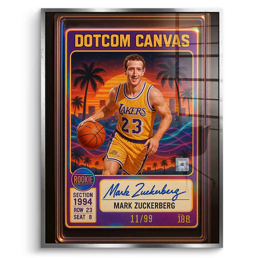 DOTCOMCANVAS Mark Zuckerberg Basketball Card Acrylglasbild Frontansicht Silber Rahmen