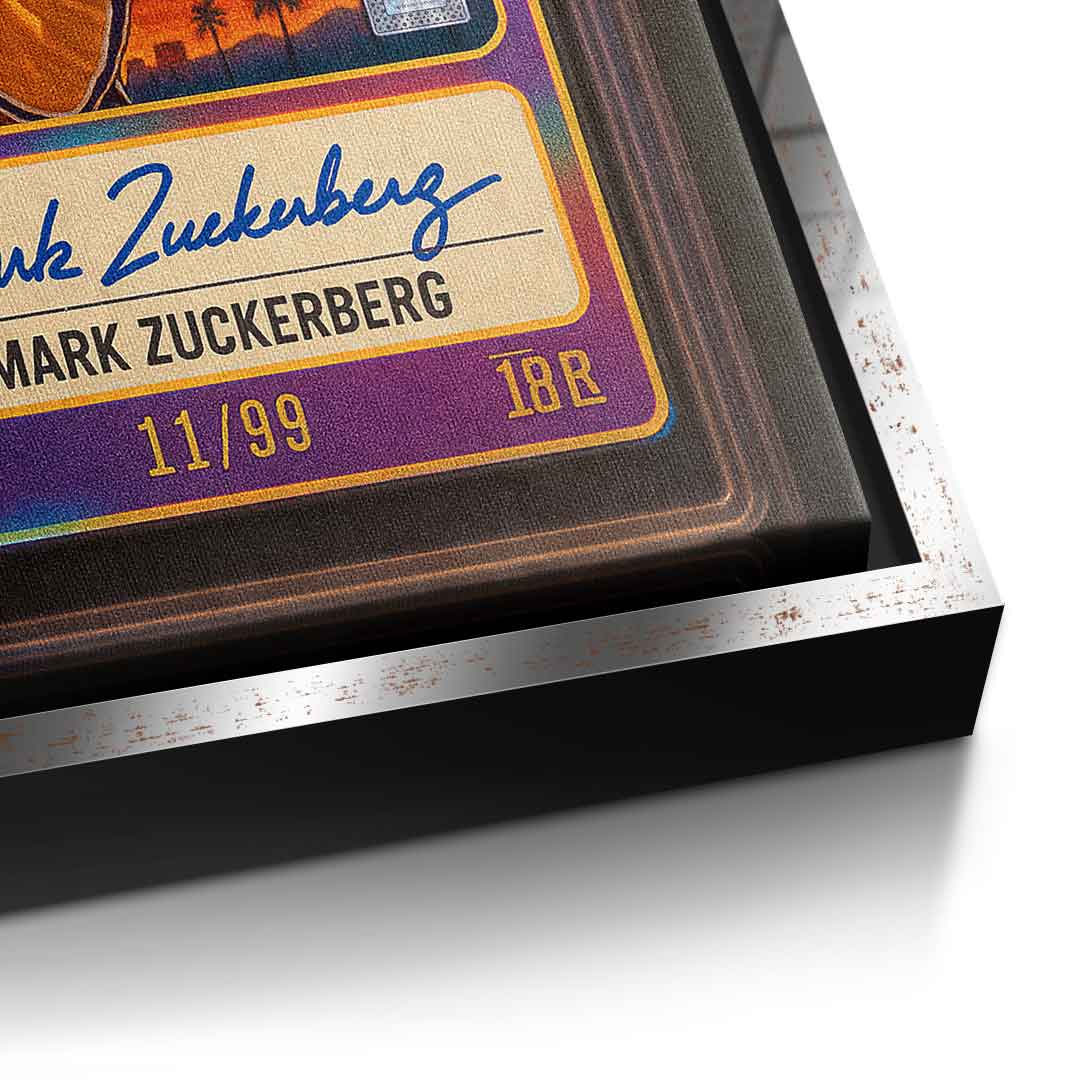 DOTCOMCANVAS Mark Zuckerberg Basketball Card Leinwandbild Detail Silber Rahmen