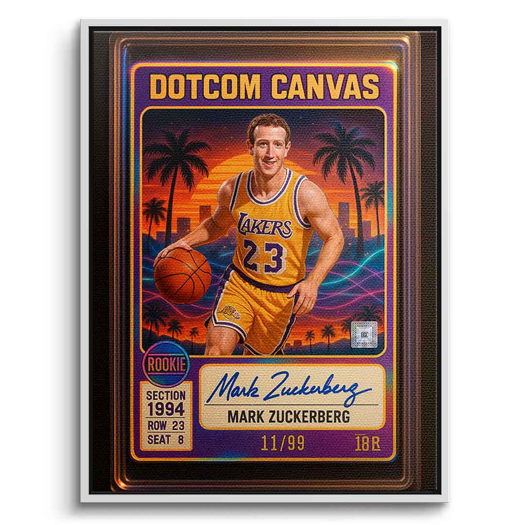 DOTCOMCANVAS Mark Zuckerberg Basketball Card Leinwandbild Frontansicht Weiß Rahmen