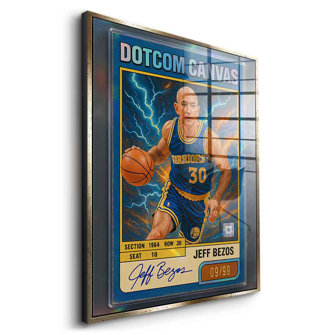 DOTCOMCANVAS® Jeff Bezos Basketball Card Acrylglasbild Goldener Rahmen Seitenansicht
